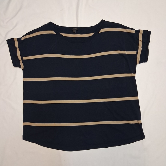 Talbots Navy Blue and Beige Striped Short Sleeve Top Wimen Size XL - Picture 3 of 16